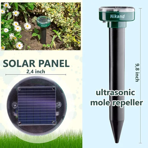 Vista 2 de Repelente de gotas ultrasónico alimentado por energía solar - Estacas repelentes de topos al aire libre seguras para mascotas - Repelente