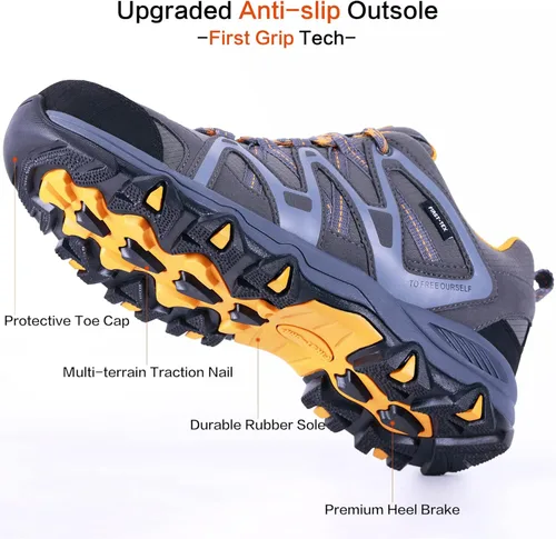 Vista 3 de TFO Zapatos de senderismo para hombre, plantilla impermeable de circulación de aire, soporte al tobillo, antideslizante, ligero para exteriores