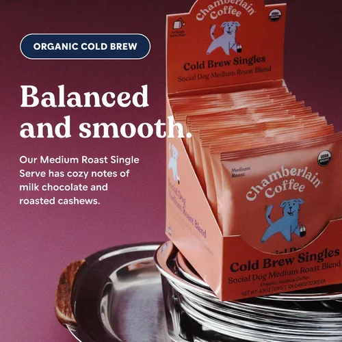 Vista 3 de Chamberlain Coffee Mezcla de tostado medio Cold Brew Singles – USDA Organic, 10 porciones individuales con diferentes sabores – Café arábica – Sabor