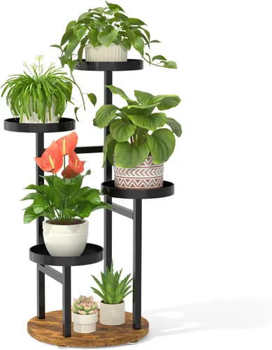 Vista 34 de LASZOLA Soporte Negro de Madera de 5 Niveles para Plantas de Interior para Macetas Más Grandes de Servicio Pesado, Estantes Verticales Resistentes