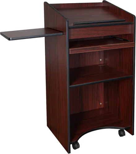 Vista 9 de OEF Furnishings Atril móvil de piso con estante lateral y bandeja para teclado, cereza