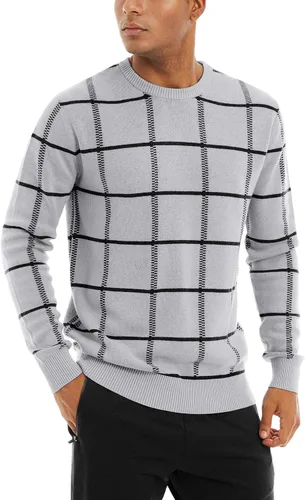 Vista 2 de MAGNIVIT Suéteres de punto de diseño básico para hombre, de algodón, suave, cuello redondo, para otoño e invierno
