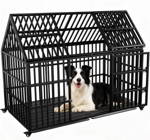 Vista 8 de Jaula de perro resistente de 64 pulgadas para perros indestructible, jaula de alta ansiedad con puertas dobles para razas gigantes extra grandes