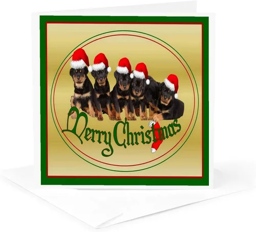 Vista 5 de 3dRose Feliz Navidad - rottweiler, rottweilers, propietario de rottie, cachorro rottweiler, cachorros - Tarjetas de felicitación, 6 x 6 pulgadas