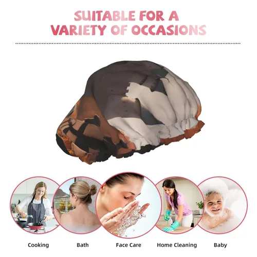 Vista 9 de Dogs In The Fall Reusable Double Layer Waterproof Shower Cap With Elastic Cord For Home Cleaning Facial Care Shower