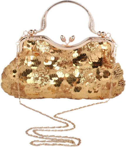 Vista 3 de las mujeres bolso lentejuelas Noche Bolso Boda Cocktail Party embrague cartera, Dorado, Talla libre