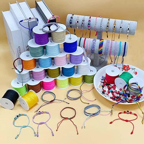 Vista 5 de Cuerda de nailon para pulseras, cordón de nailon de 0.031 in, cordón de nudo chino de 109 yardas para hacer joyas, abalorios, collares, pulseras