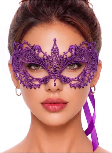 Vista 34 de Masquerade Mask For Women Lace Masquerade Mask for Masquerade Party, Proms, Venetian Party, Mardi Gras, Halloween & Cosplay Ana Bg Pluma de Pavo Real