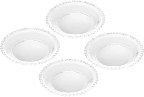 Vista 9 de WOLFF - Juego de 4 platos de postre de cristal con cuentas de perla, platos de ensalada y aperitivos de vidrio transparente de 8 pulgadas