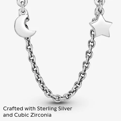Vista 3 de PANDORA Jewelry - Cadena de seguridad de media luna y estrella dije de circonita cúbica en plata de ley 20 pulgadas Metal Circonita cúbica