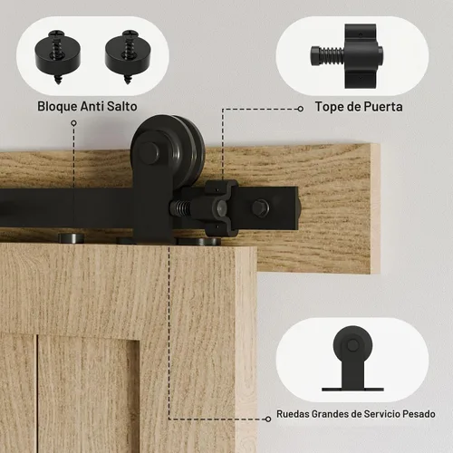 Vista 3 de Kit de herrajes para puerta corrediza de granero de 60 pulgadas, kit de riel de puerta de granero de montaje superior resistente, juego de colgador