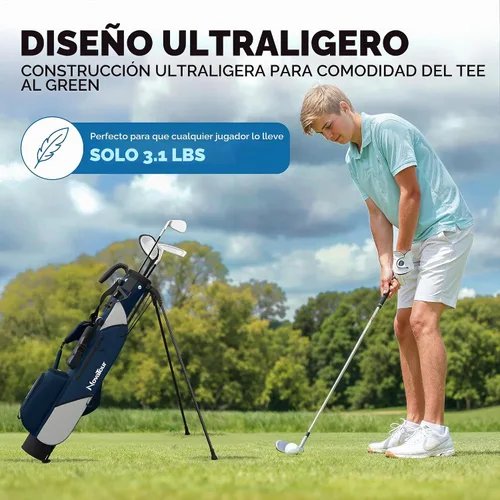 Vista 7 de Bolsa de golf ultraligera Premium Par 3 con doble correa, 6 bolsillos con cremallera para campos ejecutivos y par 3 Azul ártico