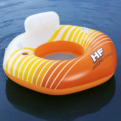 Vista 6 de Bestway 43399E Hydro-Force Sunkissed Pool, Lake, River, Beach Inflatable PVC Clasp N Go Inner Tube Ring Float with Cup Holder, Orange and Yellow
