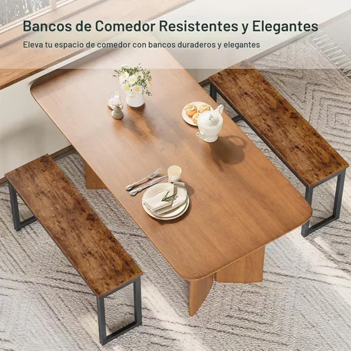 Vista 4 de HOOBRO Banco de comedor, par de 2 bancos de interior de estilo industrial, marco de metal duradero, para cocina, comedor, sala de estar, marrón