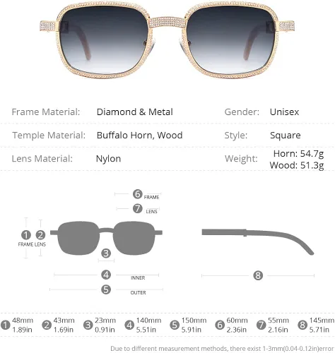 Vista 6 de HEPIDEM 100% realmente búfalo cuerno de lujo, 720 gafas de sol Diamonds Buffs 7550180