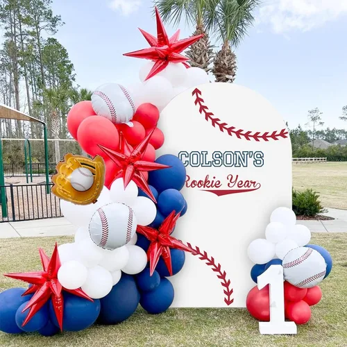 Vista 9 de Kit de guirnalda de arco de globos de béisbol, kit de guirnalda de arco de globos rojos, blancos y azules para fiestas deportivas, cumpleaños