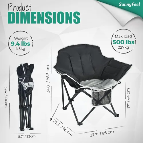 Vista 2 de SUNNYFEEL Silla de campamento de gran tamaño, silla plegable de luna, silla grande para adultos, silla de césped portátil de 500 libras con bolsa