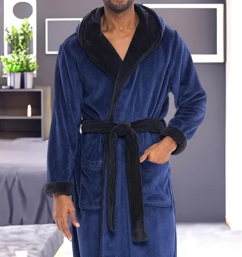 Vista 5 de Alexander Del Rossa Bata de baño de vellón afelpado suave, con capucha, para hombre, bata larga y cálida