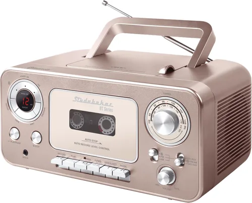 Vista 6 de Reproductor de CD estéreo portátil con Bluetooth, radio estéreo AM/FM y reproductor/grabador de casete (color azul)