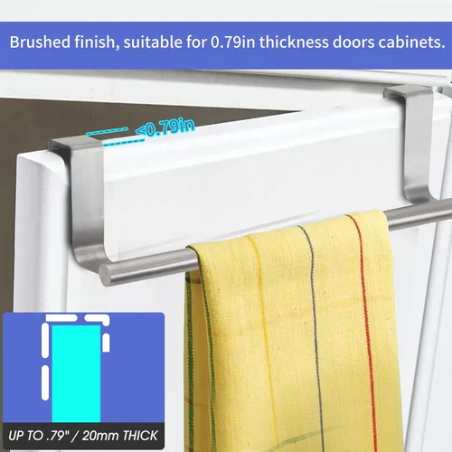 Vista 2 de Mziart Toallero moderno con ganchos para baño y cocina, colgador de toallas de acero inoxidable cepillado sobre gabinete (9 pulgadas)