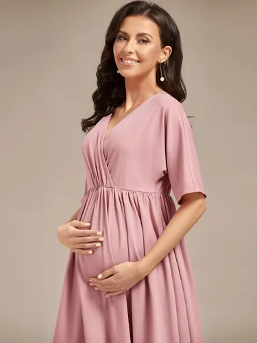 Vista 5 de Ever-Pretty Vestido cruzado hasta la rodilla con cuello en V y media manga para mujer Vestidos casuales Vestidos de maternidad 01801-EY