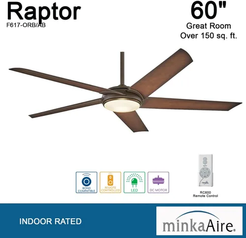 Vista 6 de MINKA-AIRE F617L-ORB/AB Raptor LED Ventilador de techo de 60 pulgadas con control remoto, bronce aceitado