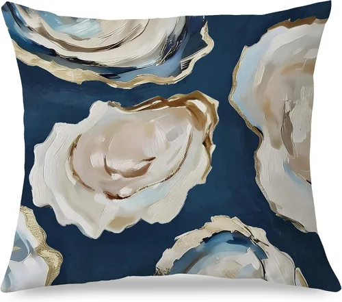Vista 24 de Fundas de almohada costeras de langosta, fundas de almohada náuticas de langosta roja de Nueva Inglaterra con rayas azules y blancas para casa