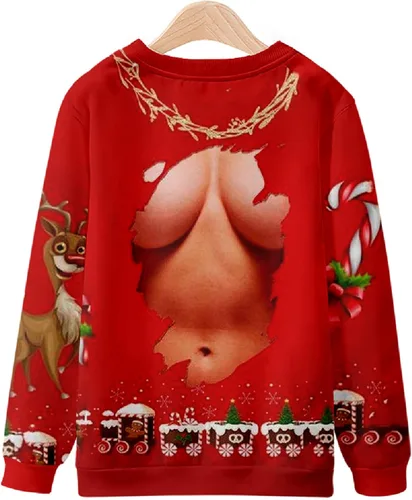 Vista 5 de slhenay Sudadera de Navidad para hombre, con estampado 3D, manga larga, cuello redondo, ajuste holgado, para descansar