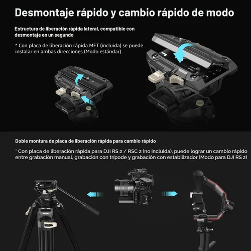 Vista 6 de SmallRig AD-01 Trípode de video, 73" Trípode de alta resistencia con cabezal de fluido de 360 grados y placa de liberación rápida para DSLR