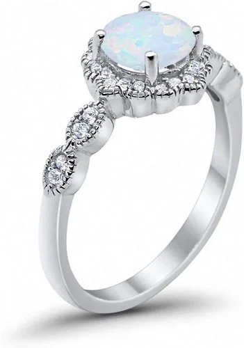 Vista 3 de Blue Apple Co. Halo - Anillo de compromiso de boda con circonita cúbica redonda de plata de ley 925