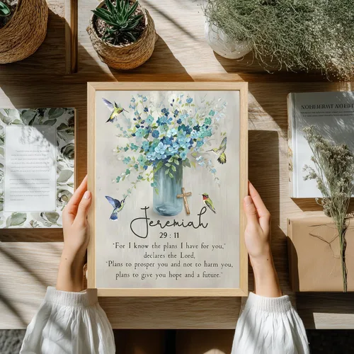 Vista 5 de LLEEMPI Arte de pared de las Escrituras cristianas, decoración de pared con versículos de la Biblia, pintura en lienzo de flores de acuarela, póster