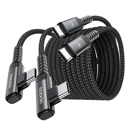 Vista 14 de Cable de carga USB C a USB C (3.3 pies, paquete de 2), cable de carga tipo C de 60 W, cable de carga rápida de ángulo recto USBC a USBC para iPhone