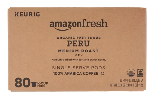 Vista 2 de Amazon Fresh 80 unidades de K-Cups orgánicas de comercio justo, tostado medio de Perú, compatible con cafeteras Keurig