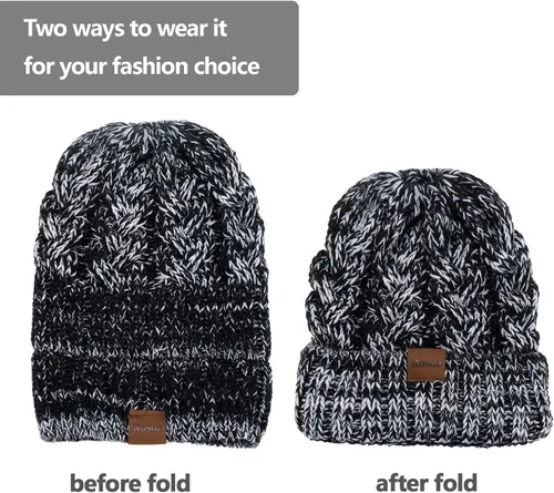 Vista 4 de Rosoz Gorro de cola de caballo para mujer, gorro cálido de invierno, suave, elástico, de punto trenzado, para moño alto