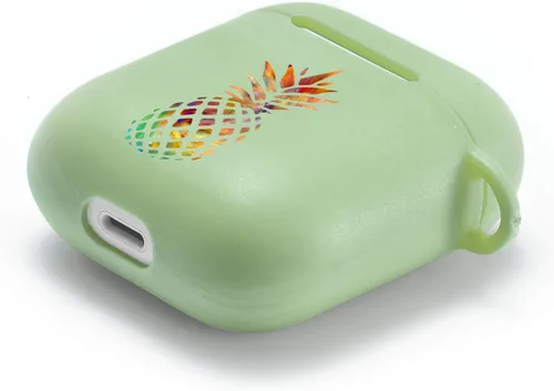 Vista 3 de Funda verde para AirPod 1 y 2 con llavero mosquetón + bolsa de almacenamiento, pintura colorida piña funda inalámbrica para auriculares inalámbricos