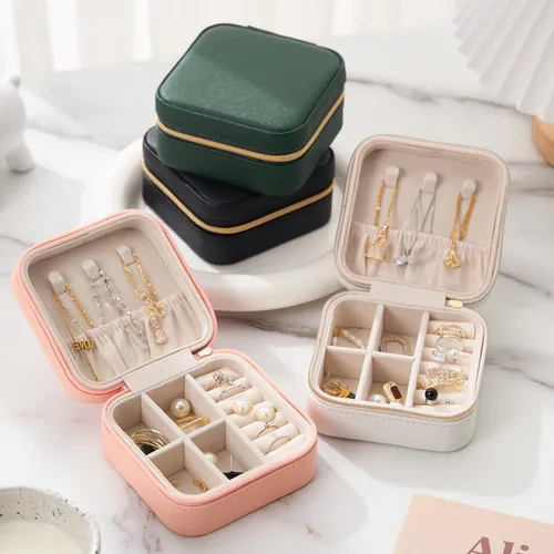 Vista 2 de EXUBERTREE Organizador de joyas portátil de viaje Joyero para mujer Organizador de viaje de joyería para anillos, aretes, collar, pulsera