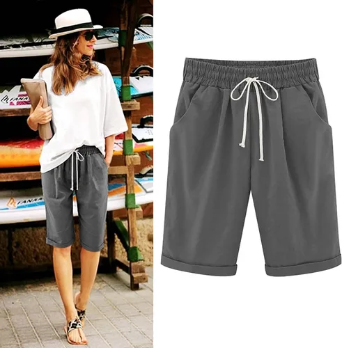 Vista 20 de Pantalones cortos sólidos con control de barriga, casuales, con cordón, cómodos, para mujer, pantalones cortos ligeros de verano para correr 2023