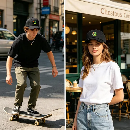 Vista 5 de Gorra de béisbol bordada ajustable de Kermit The Frog - Gorra clásica unisex estilo trucker para papá Negro