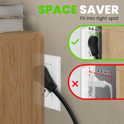 Vista 2 de GEARit Cable de extensión de enchufe plano giratorio de 360° de 3 pies, cable de alimentación de perfil bajo de 3 salidas, ahorro de espacio