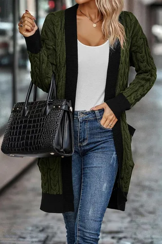 Vista 5 de PRETTYGARDEN Cárdigan de punto trenzado para mujer 2023, suéteres casuales de manga larga con frente abierto, abrigos sueltos para exteriores