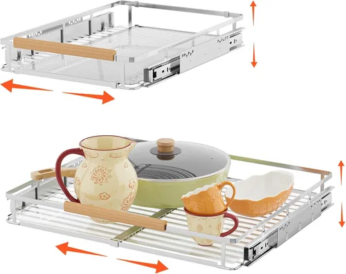 Vista 8 de Paquete de 1 organizador de gabinete extraíble expandible, cajones deslizantes para armarios de cocina, guías de cajones resistentes para el hogar