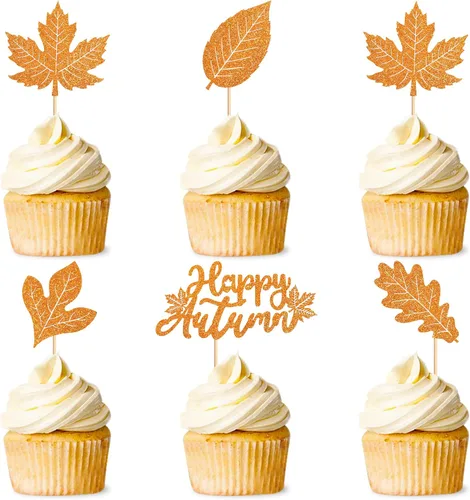 Vista 7 de 24 adornos para cupcakes de calabaza con purpurina, decoraciones de baby shower, tema de cosecha de otoño, suministros para fiestas de cumpleaños