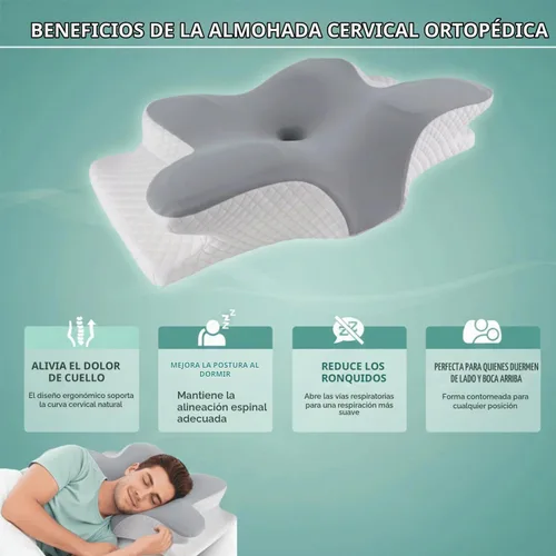 Vista 3 de Almohada cervical para aliviar el dolor de cuello – Almohada ergonómica de espuma viscoelástica con máscara para dormir, almohada ortopédica