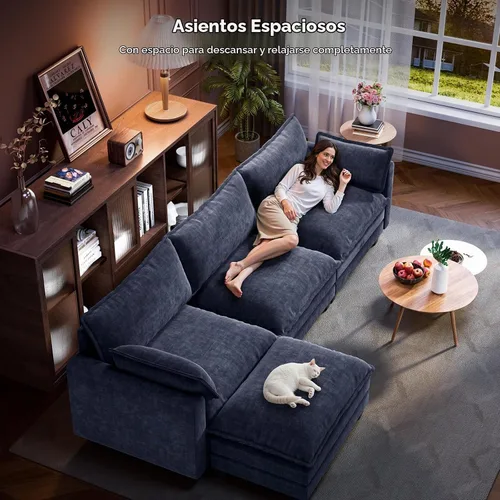 Vista 5 de Marsail - Sofá modular modular de 110.6 pulgadas, sofá de asiento profundo en nube, azul marino