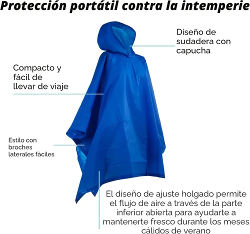Vista 4 de Totes Adult Packable Lightweight Hooded Rain Poncho Transparente