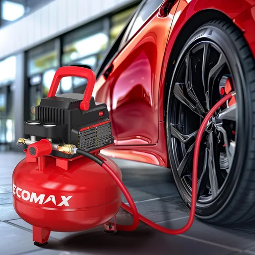 Vista 8 de ECOMAX Compresor de aire de 3 galones 110 PSI Pancake tanque portátil sin aceite con kit de accesorios de 11 piezas