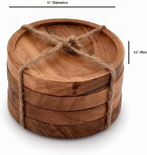 Vista 5 de Kaizen Casa Posavasos de madera para bebidas, juego de posavasos de madera de acacia natural para vasos de bebida, protección de mesa para cualquier