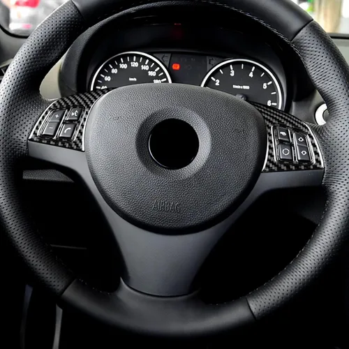 Vista 4 de Cubierta de fibra de carbono, para BMW, marco de botón de volante de automóvil para BMW Serie 1 E81 E82 E87 E88 2008 2009 2010 2011 2012 2013, negro