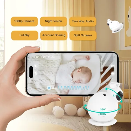 Vista 7 de iBaby i7 Smart Baby Monitor, monitor de bienestar para bebés: respiración de pista, patrón de sueño - Cámara WiFi de 1080p, vista de 360°, visión