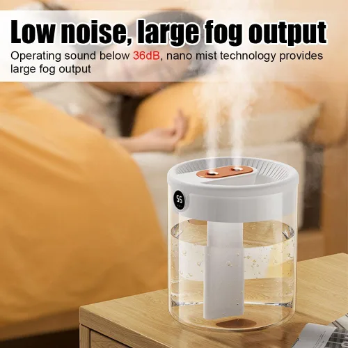 Vista 3 de Humidificador, humidificador de escritorio personal USB de 2L con luz nocturna, boquilla doble, humidificador de aire silencioso para el hogar